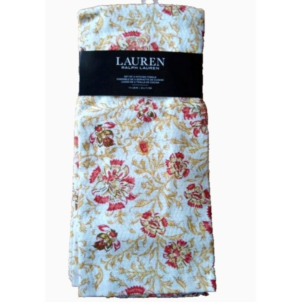 Ralph Lauren Kitchen Dish Towels Set of 2 Floral Flower Thanksgiving Fall Autumn